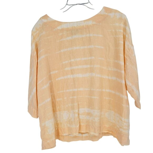 J. Jill Pure Jill Tie Dye Linen Boho Blouse M Peach Boxy Boho Coastal Lagenlook - Picture 1 of 9